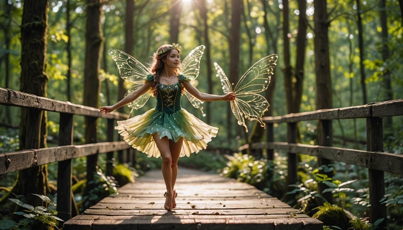 Enchanting Fairy Dance on Forest Bridge