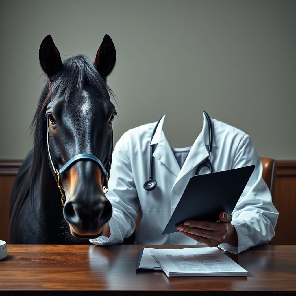 Black Stallion Doctor with Patient in Photorealistic Style
