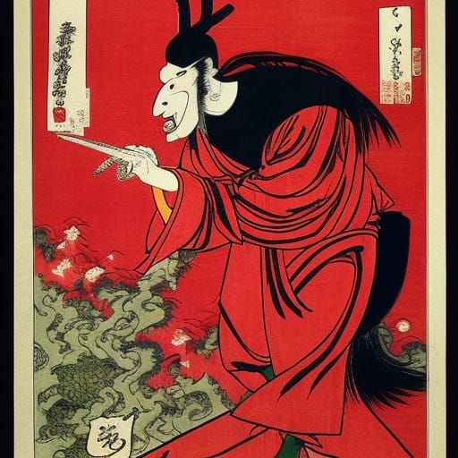 Tengu: Japanese Folklore Yōkai in Ukiyo-e Style