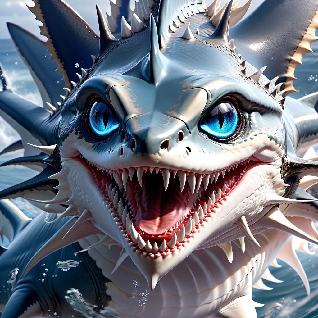 Anime Shark Dragon Portrait Roaring