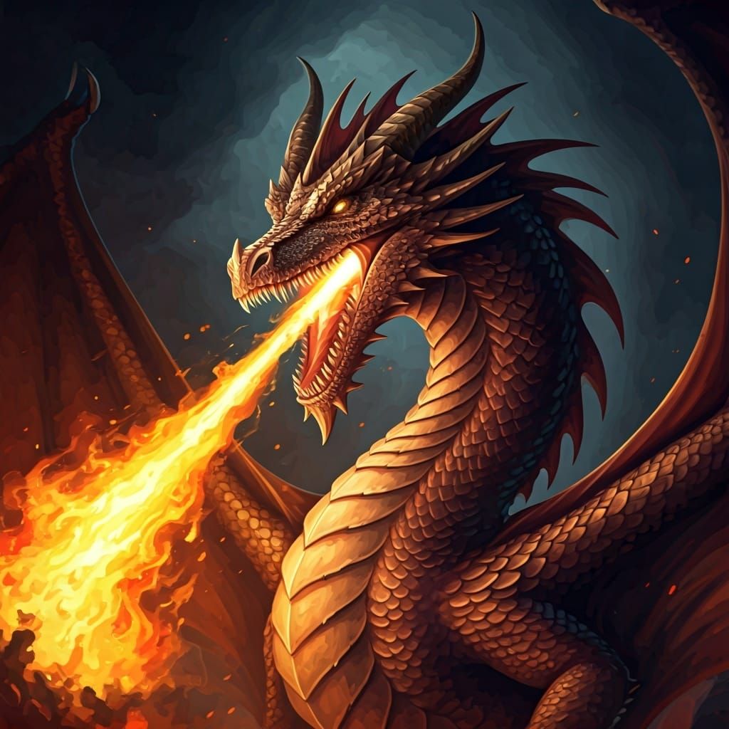 Majestic Dragon Breathing Fire Digital Art