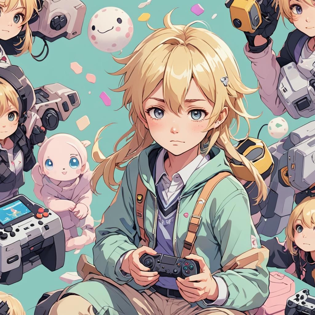 Anime Child Gamer in Pastel Colors