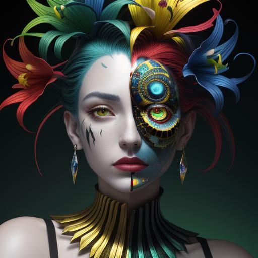 Fractal Galaxies in Cubist Surrealist Style