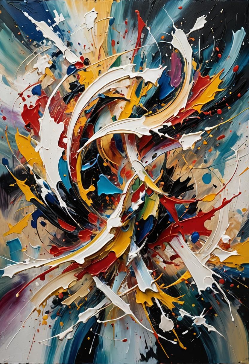 Dynamic Abstract Expressionist Oil Painting Close-Up