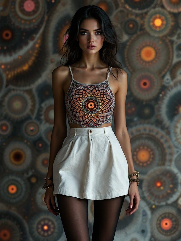 Geometric Optical Art Figure with Mandala Forms