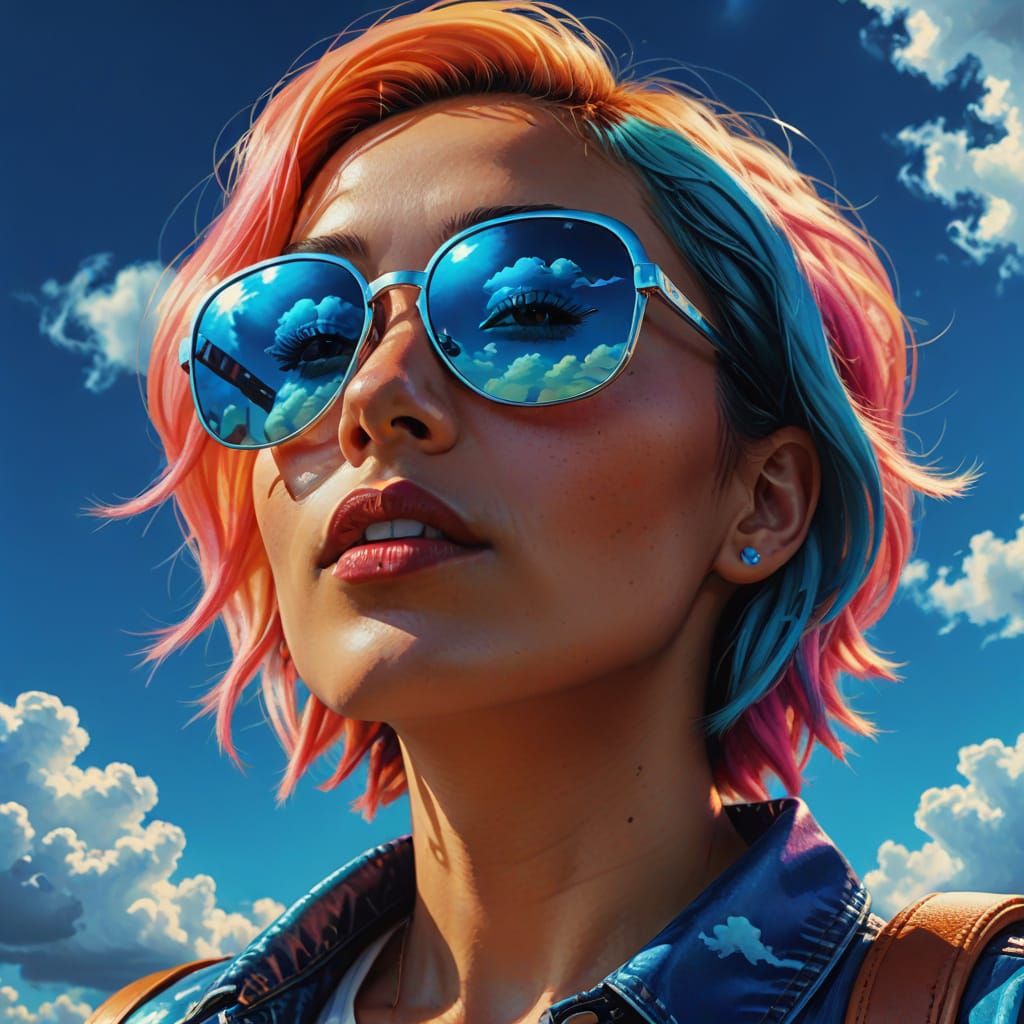Pop Art Woman with Sunglasses Gazing Up
