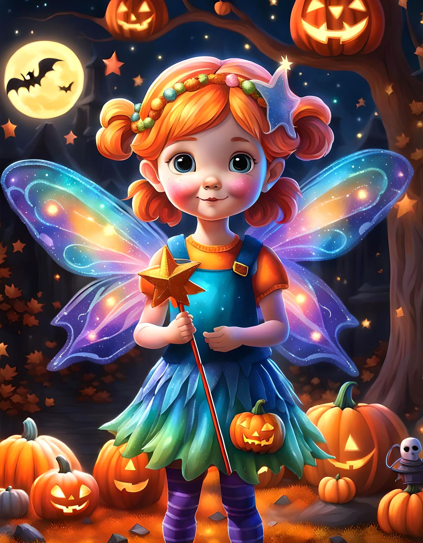 a little girl in a Halloween costume dressed like a fairy, a...