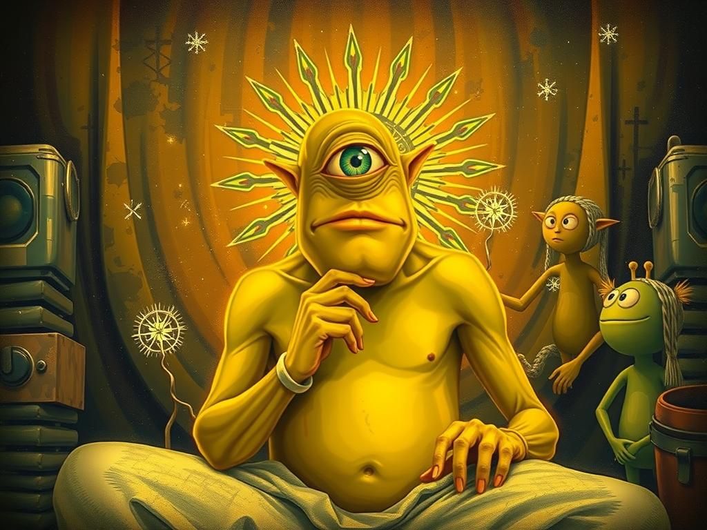 Mystical One-Eyed Being in Tempera Painting Style