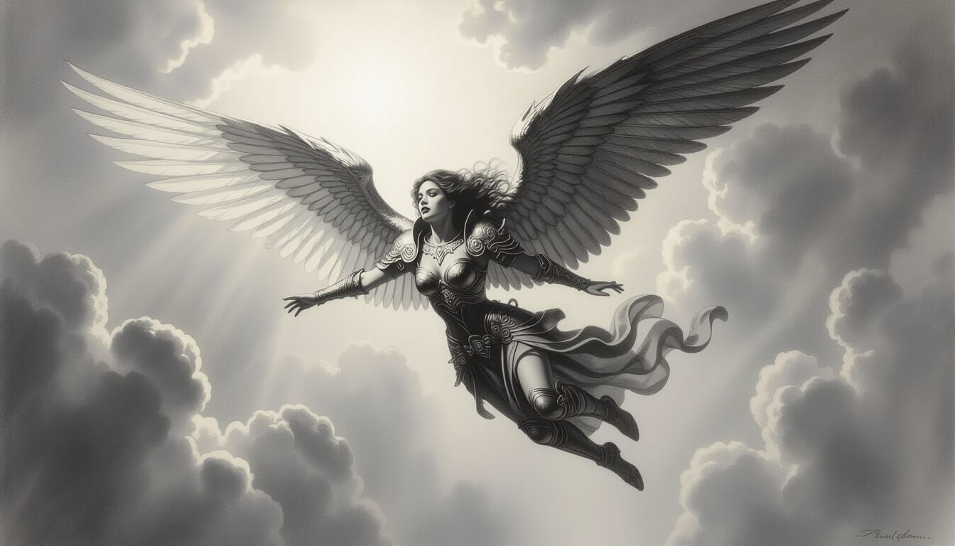 Fallen Angel Charcoal Drawing with Dramatic Shading