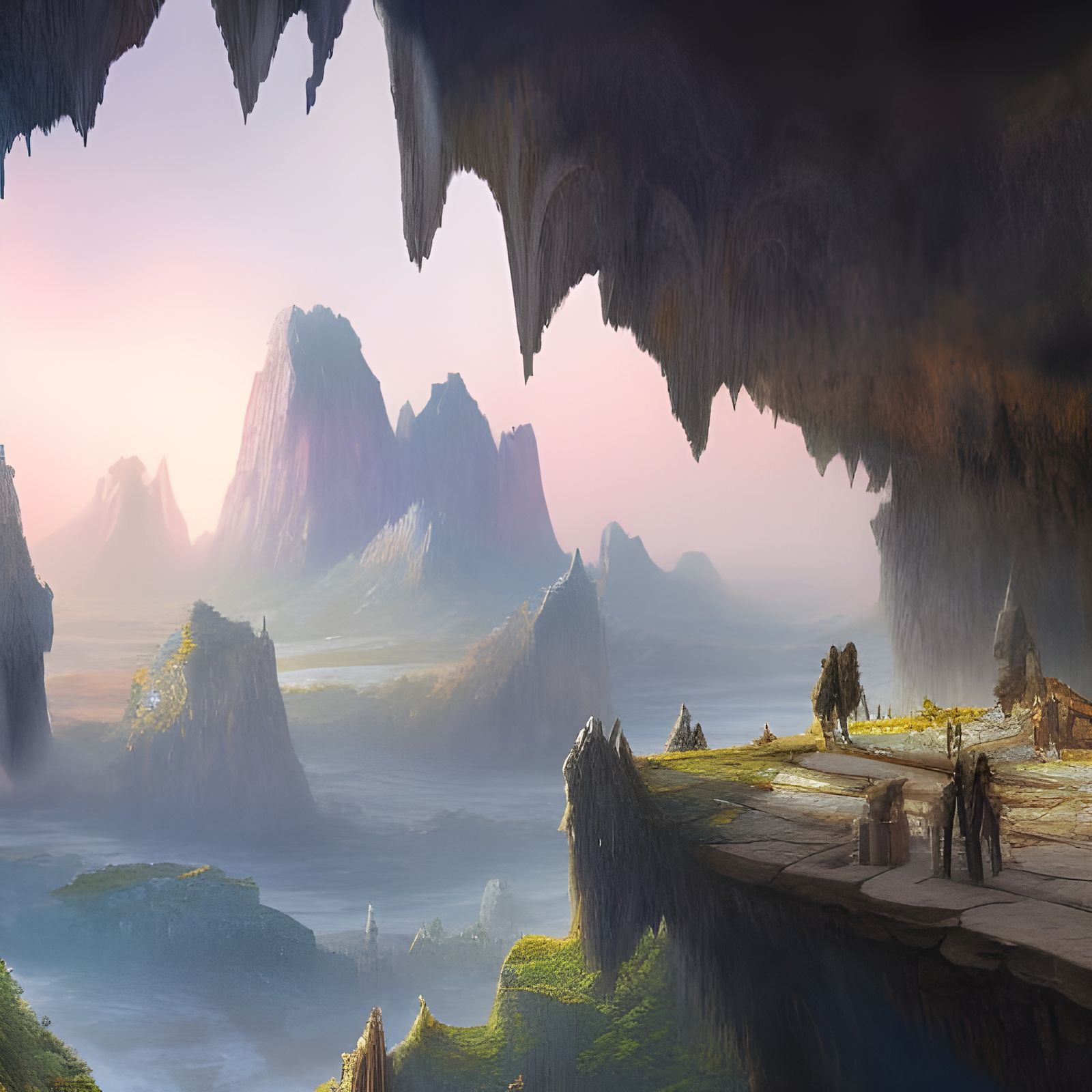 Spectacular City Inside Massive Cave, Detailed Matte Paintin...