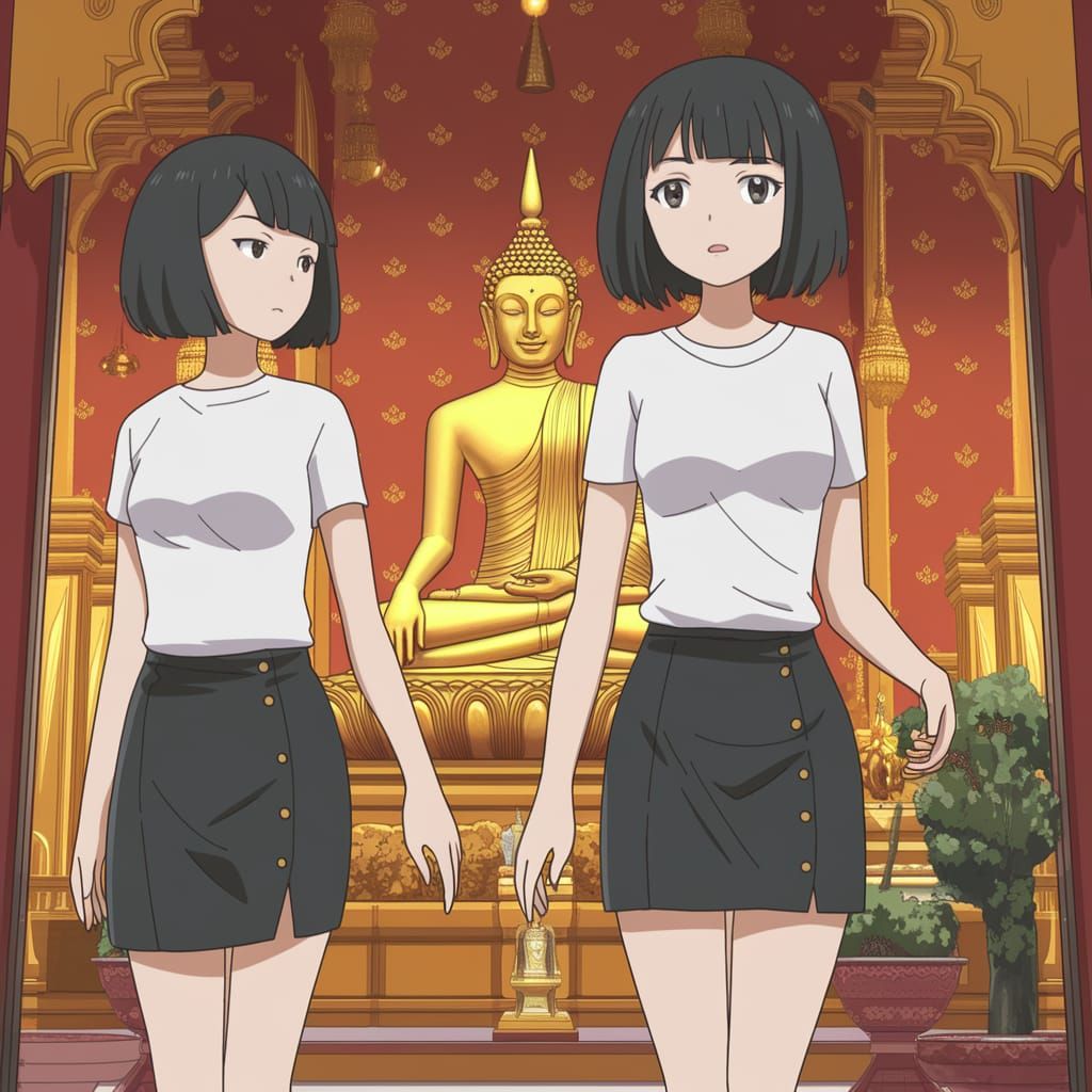 Thai Buddhist Temple Scene in Anime Style