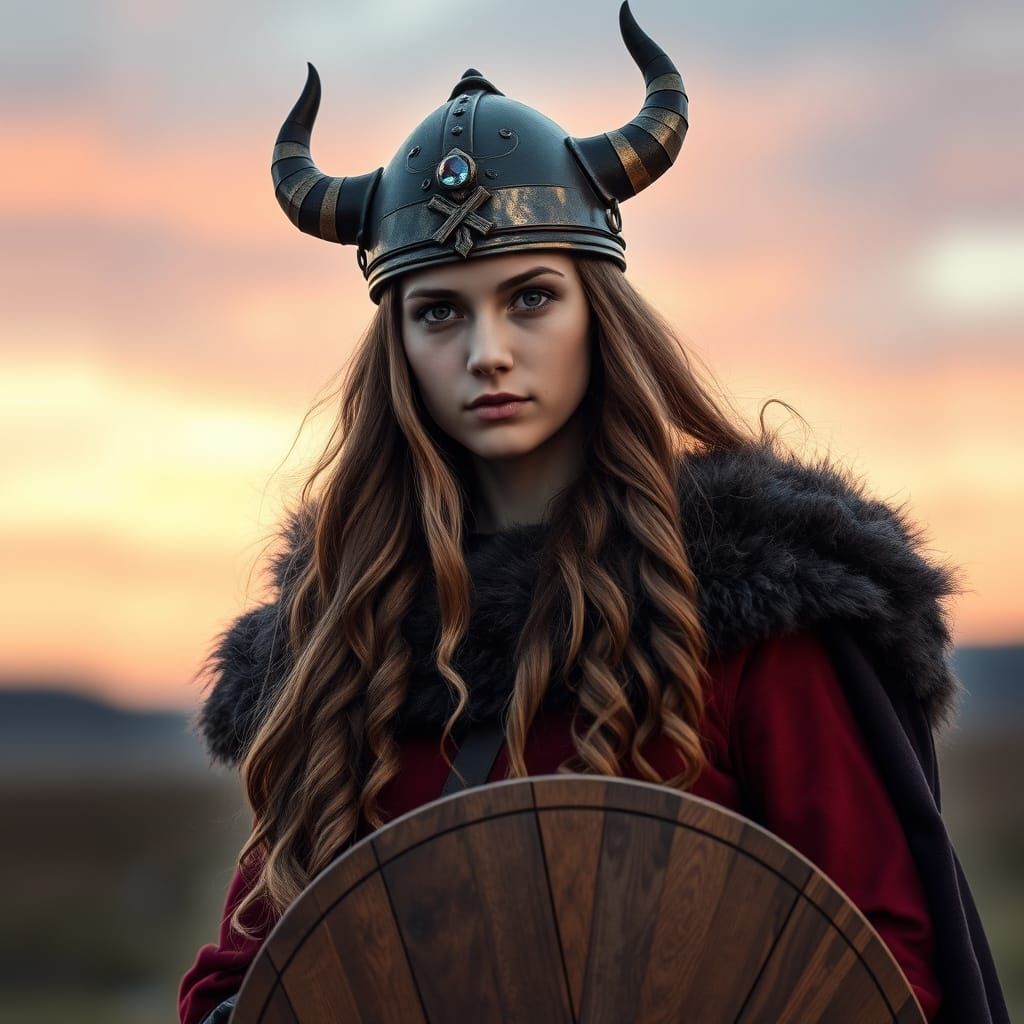Viking Warrior Maiden in Dramatic Landscape