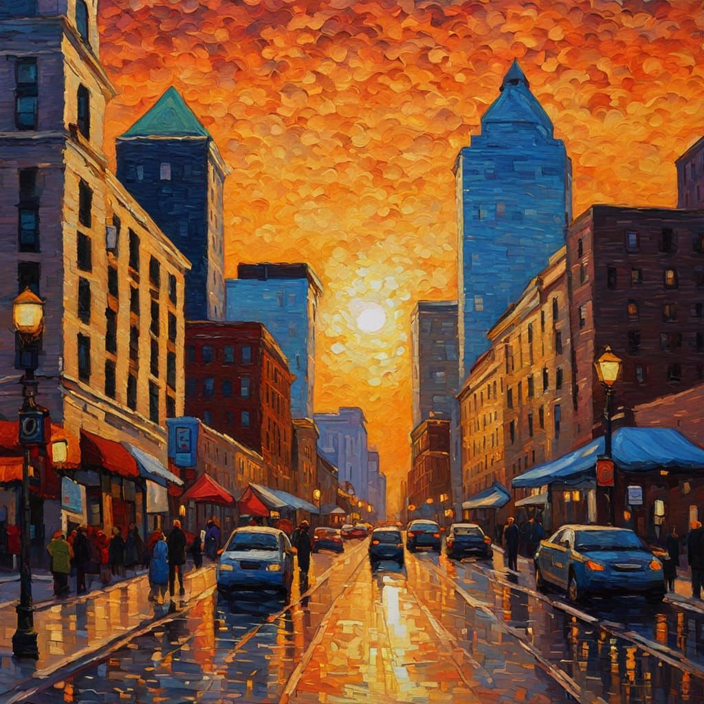 Indianapolis Cityscape in Neo-Impressionist Style