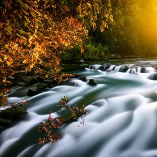 Ethereal Sunset in a Serene River Valley