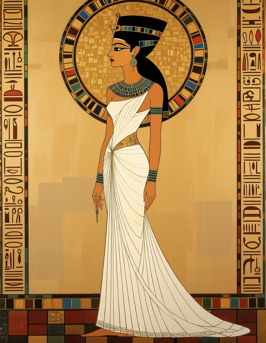 Egyptian Queen Oil Painting in Klimt and Art Nouveau Style