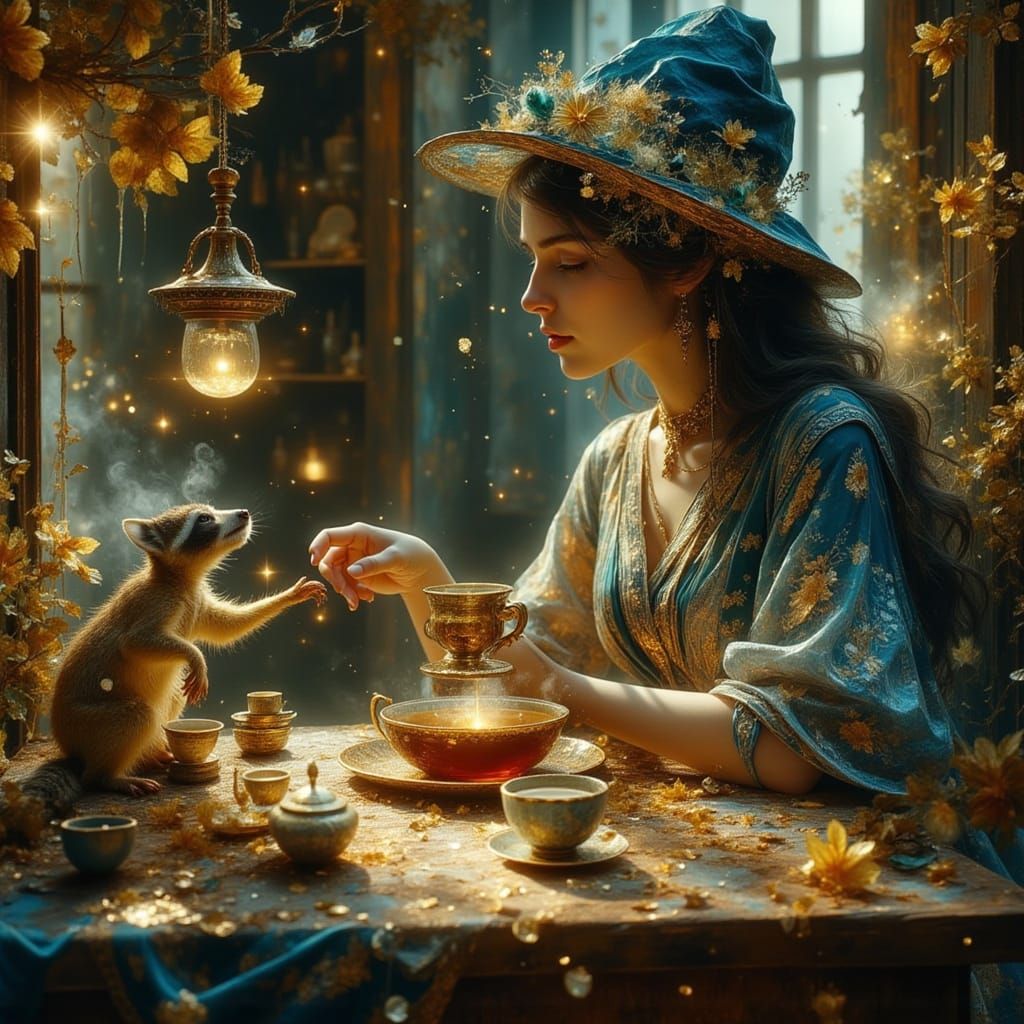 Beautiful Witch Debating Spell in Apothecary