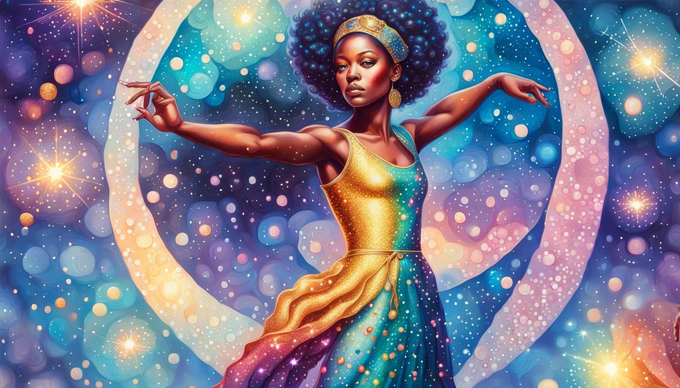 Regal Cosmic Goddess in Pointillism Style