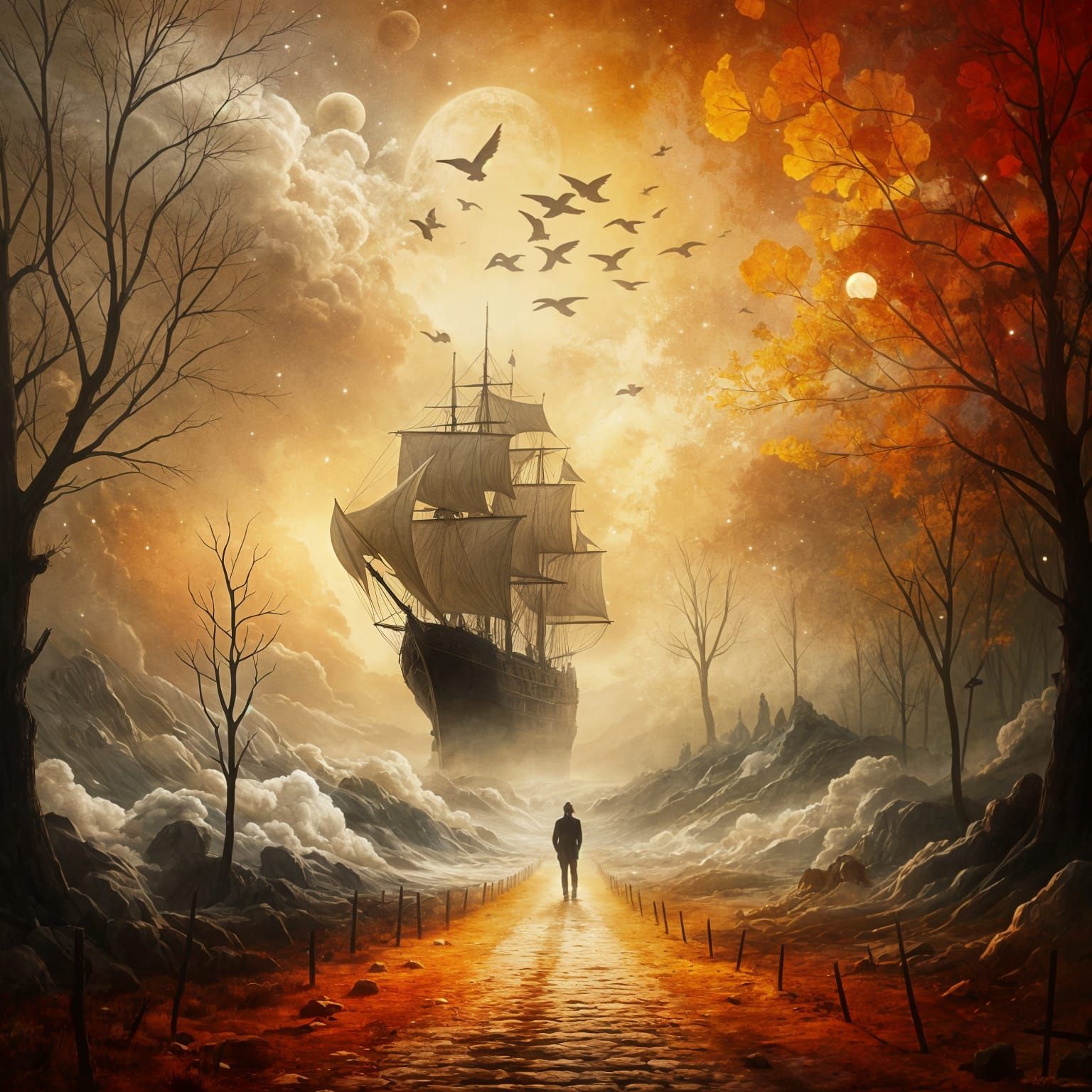 Surrealist Masterpiece of Solitary Voyage into the Unknown