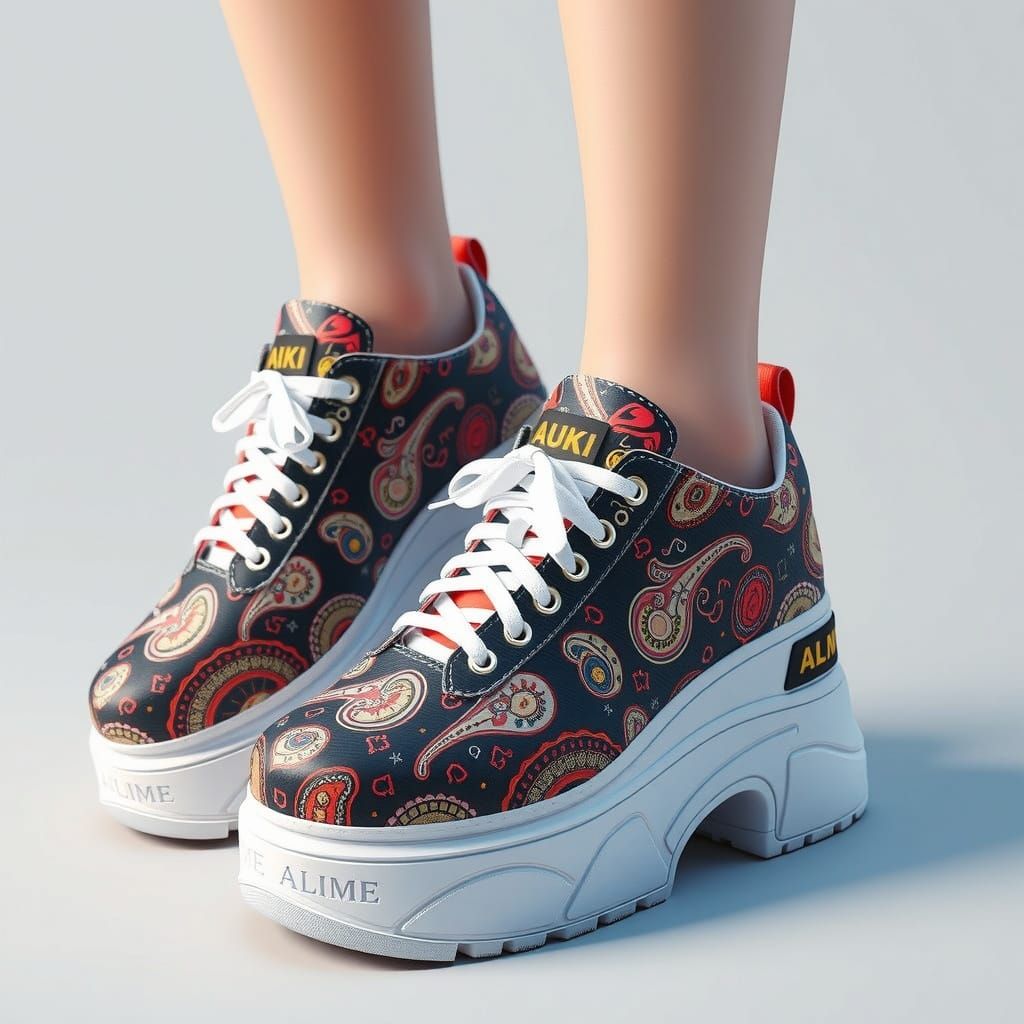 Ethereal Paisley Platform Sneakers in 8K Resolution