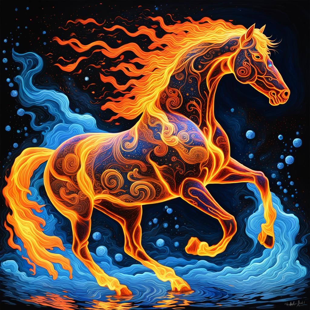 Fiery Horse Galloping Through Ice and Fire