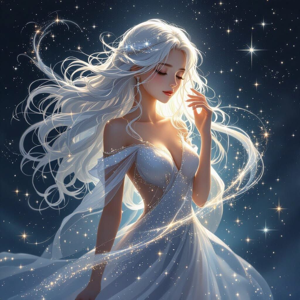 Ethereal Stardust Woman in Anime Style