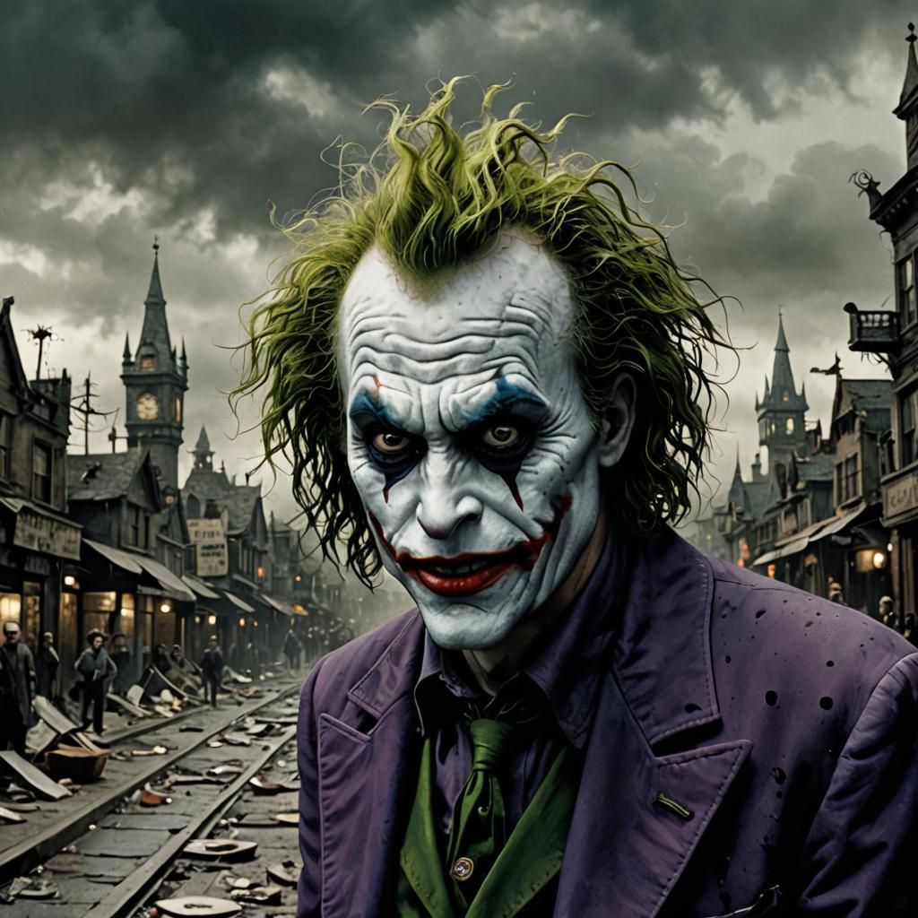 Crazy Joker Matte Painting in Tim Burton Style