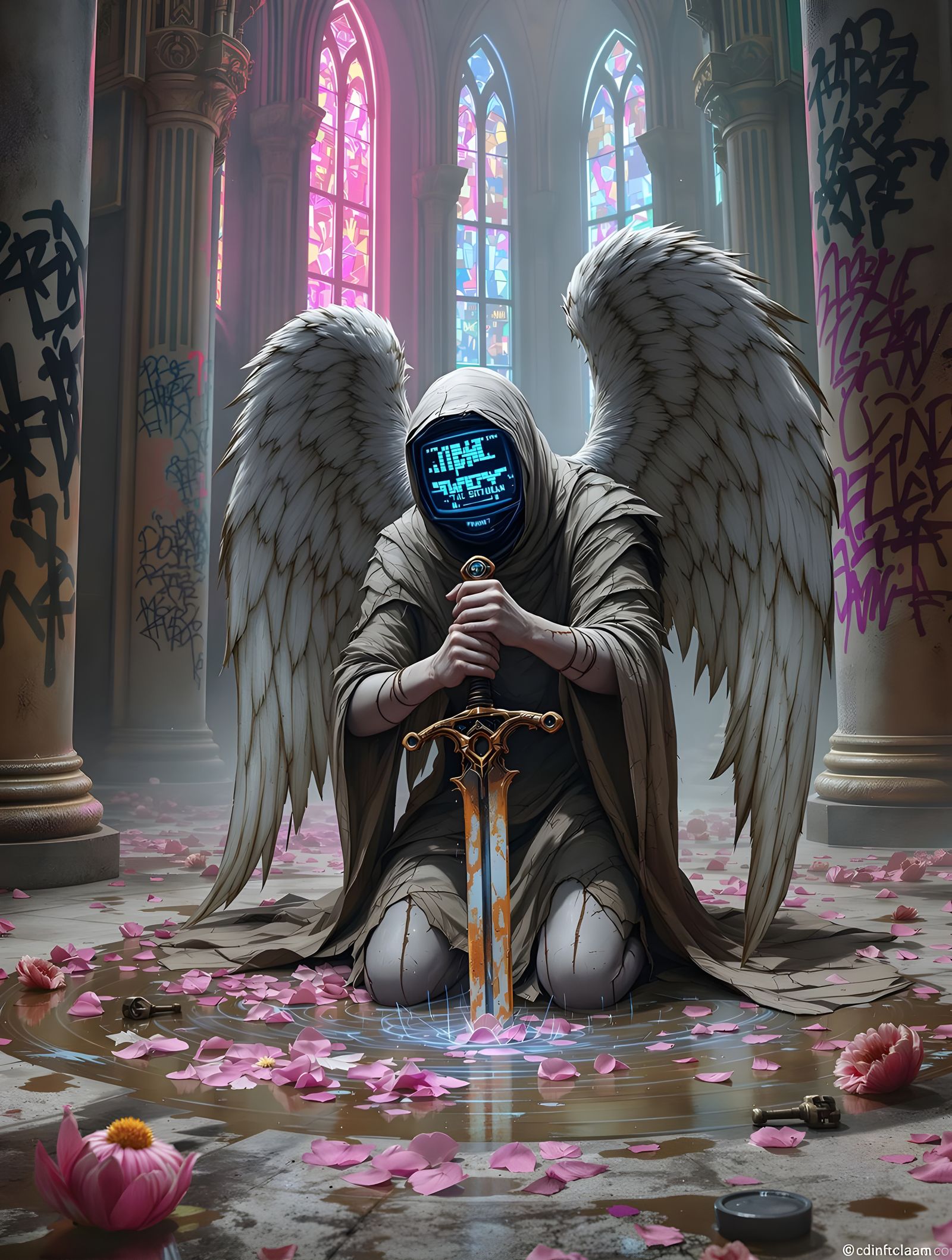 Broken Angel in Burned Cathedral: Surreal Dark Fantasy