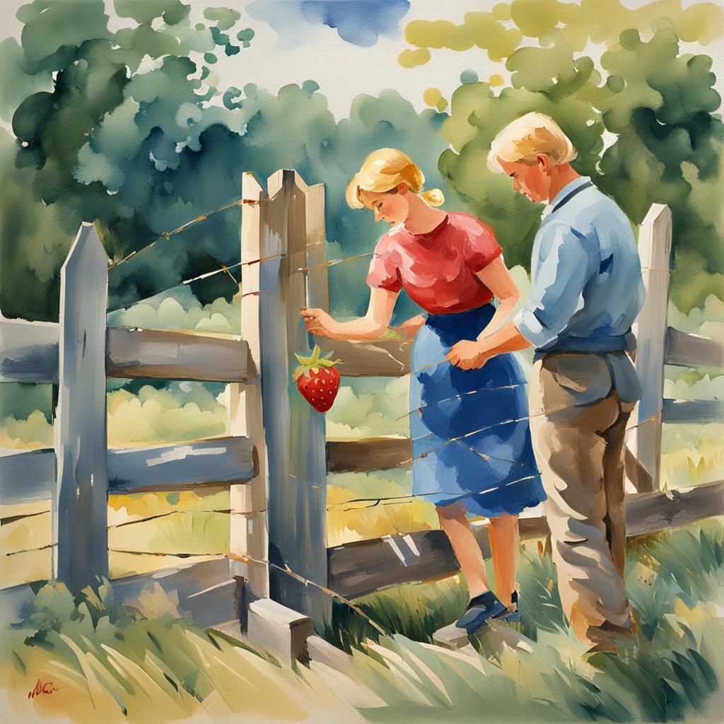 Building a Fence: Gouache Impressionist Masterpiece