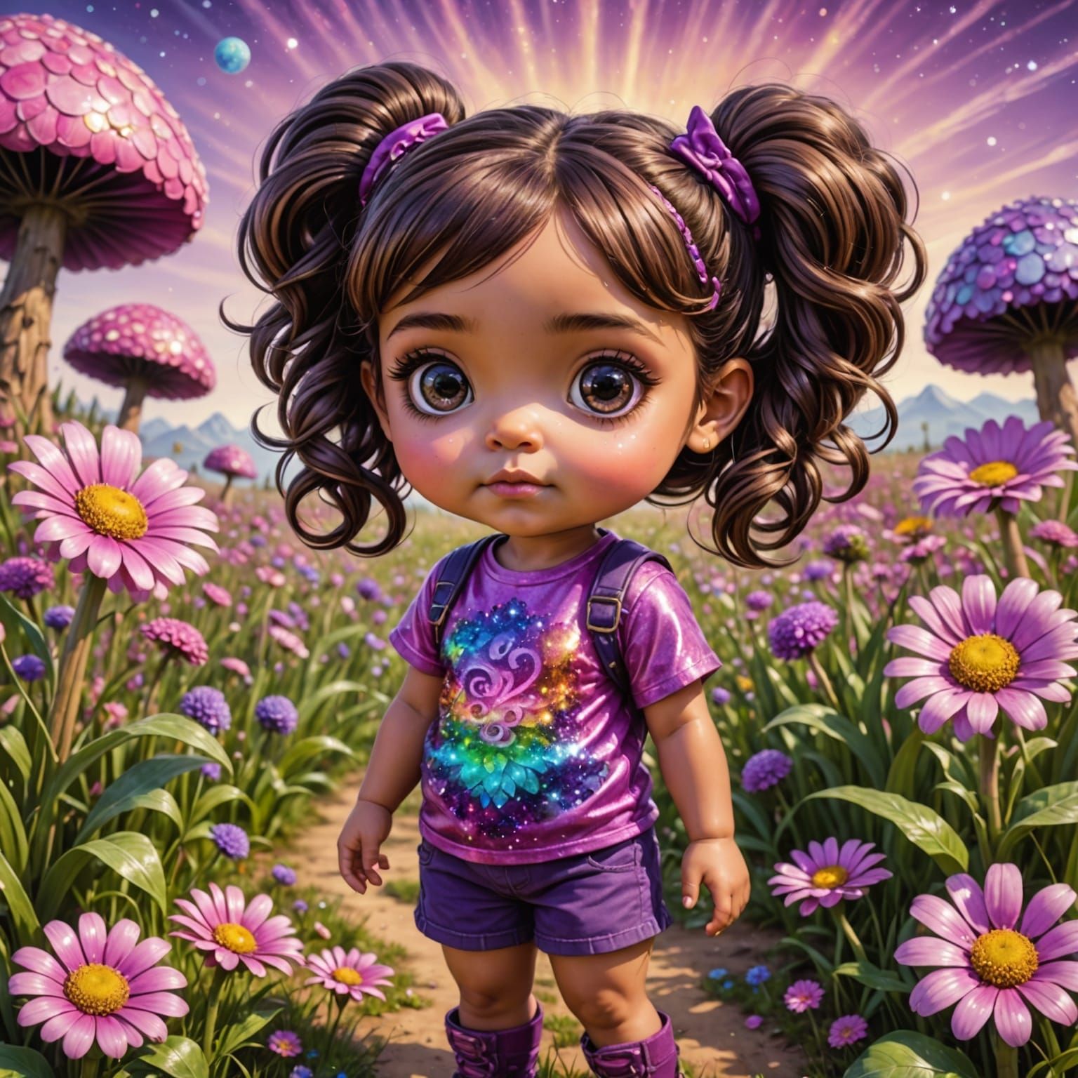 Hispanic Toddler Girl in Psychedelic Chibi Style