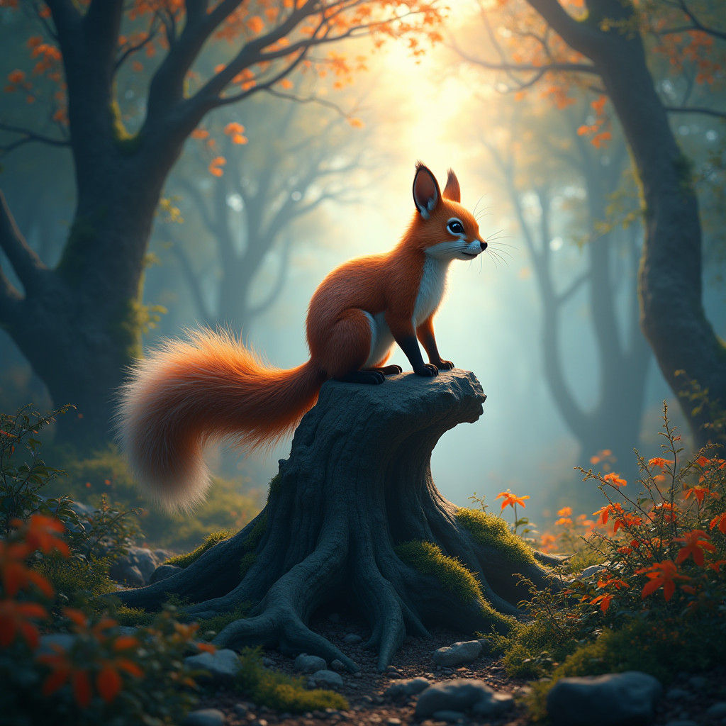 Fox Squirrel in Mystical Forest: Fantasy Concept Art