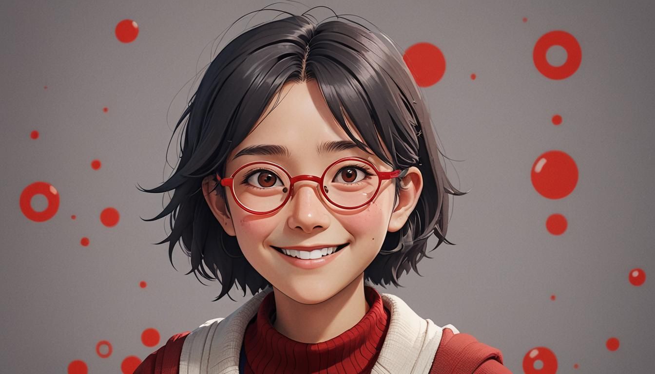 Ghibli Cartoon Girl with Red Glasses and Sharingan Eye
