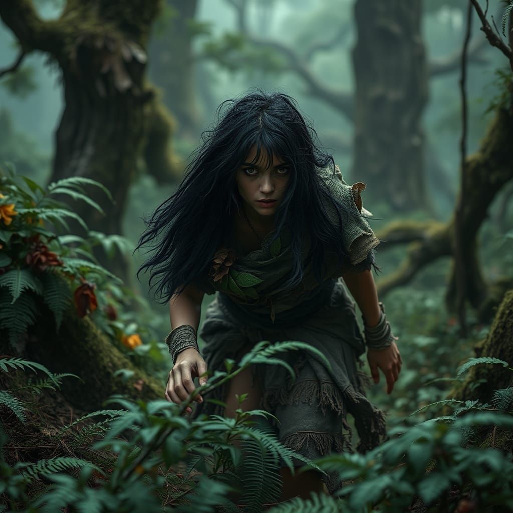 Feral Forest Girl in Hyperrealistic Matte Painting