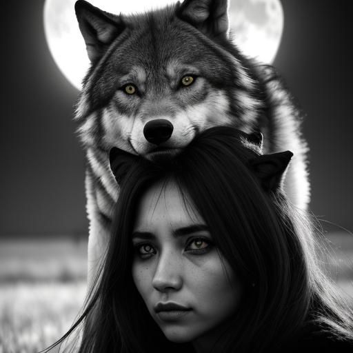 Wolves Under Moon: Black and White Portrait