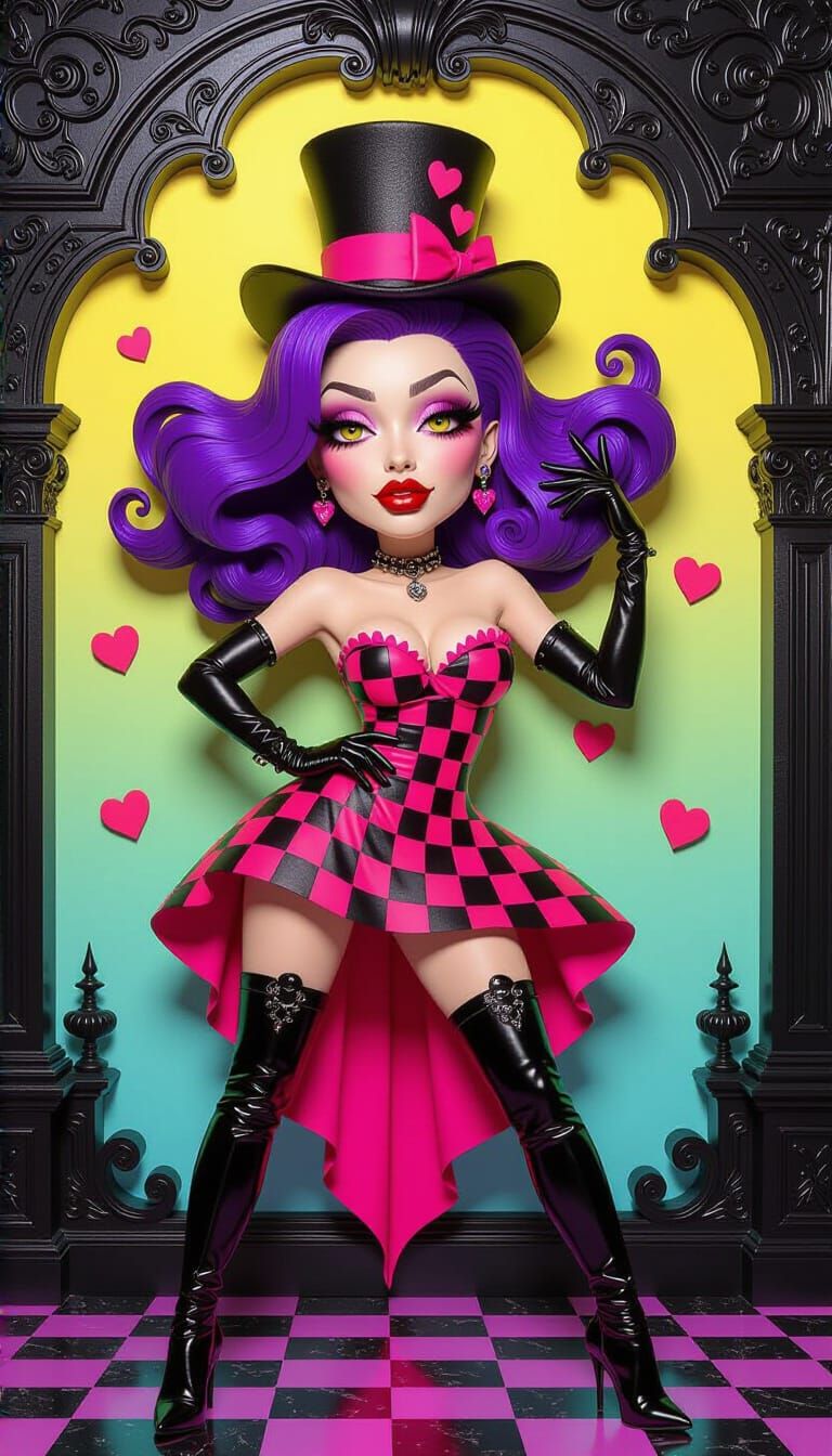 Gothic Beauty in Whimsical Neon Punk Style