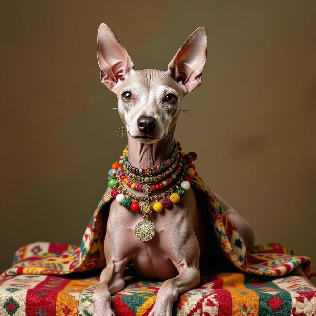 Ancient Mexican Hairless Dog in Folk Art Style