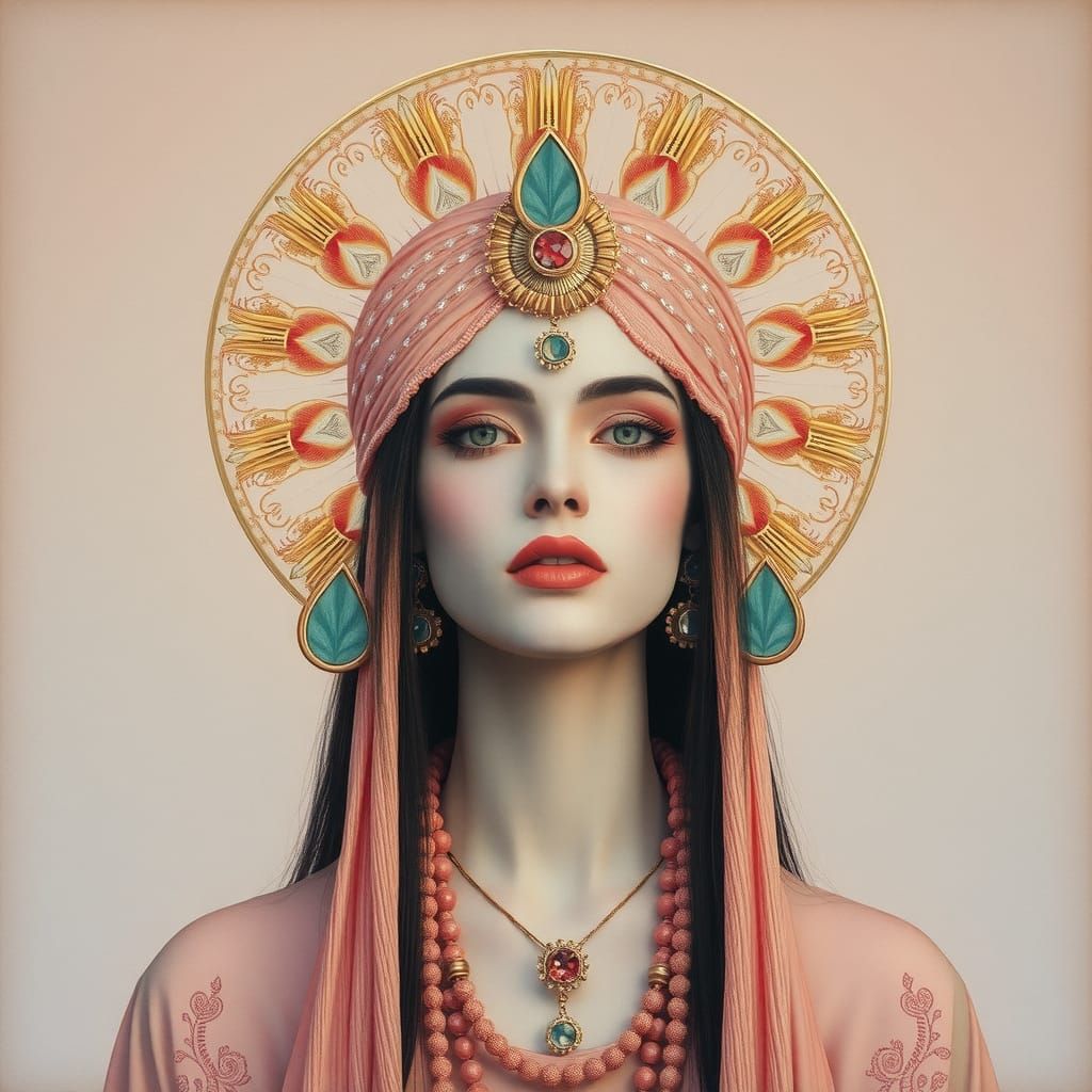 Elemental Queen Portrait in Kalighat Style