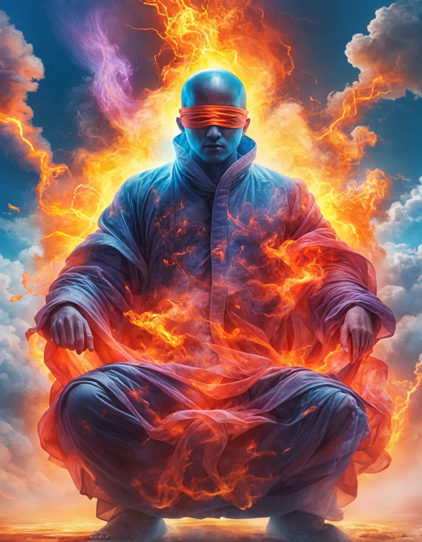 Ethereal Energy Monk in Vibrant Digital Art