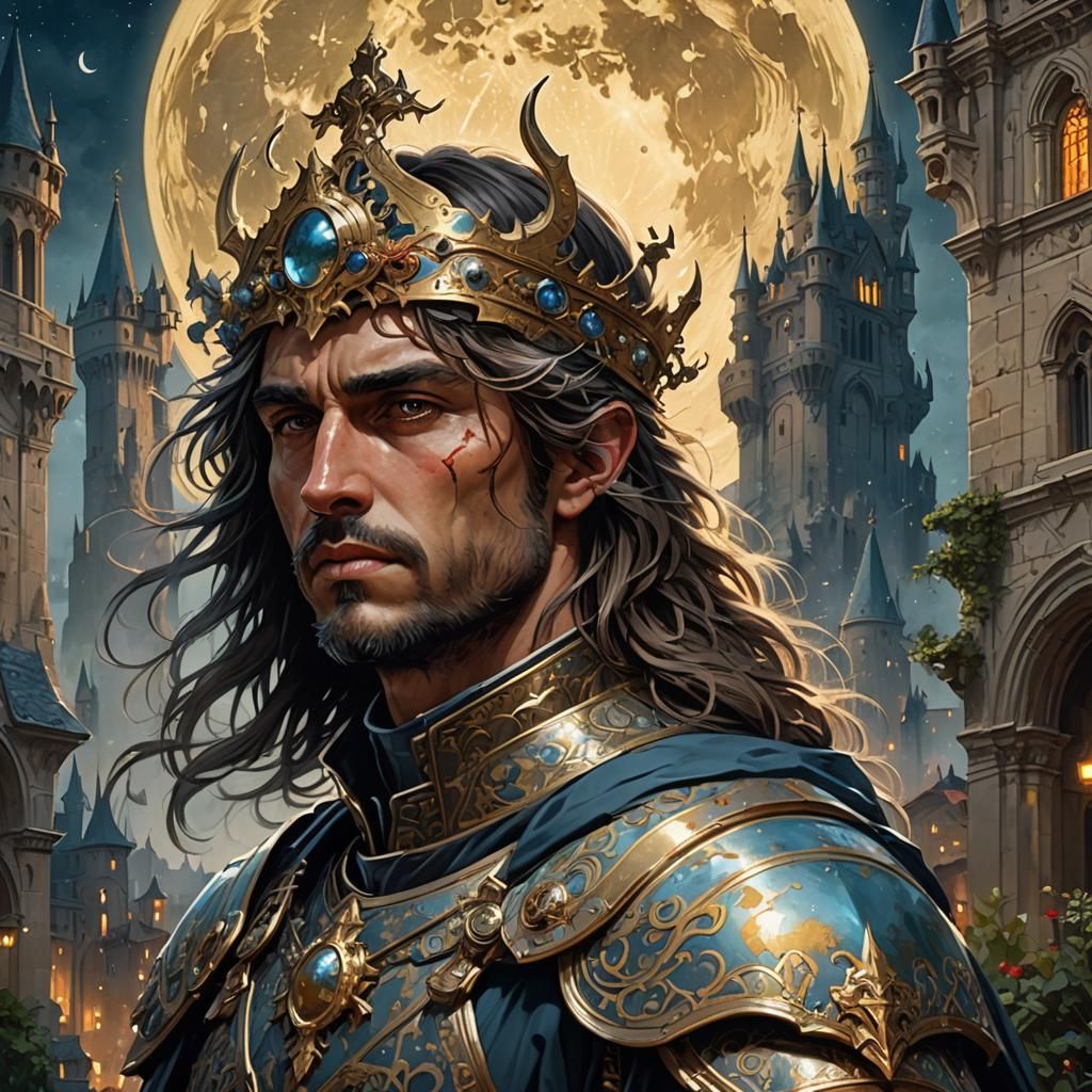 Templar Knight Portrait Under Moonlight, Hyperdetailed Art