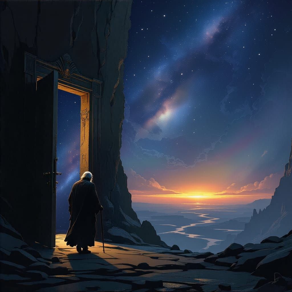 Man Leaves Crystal Cube Towards Black Abyss