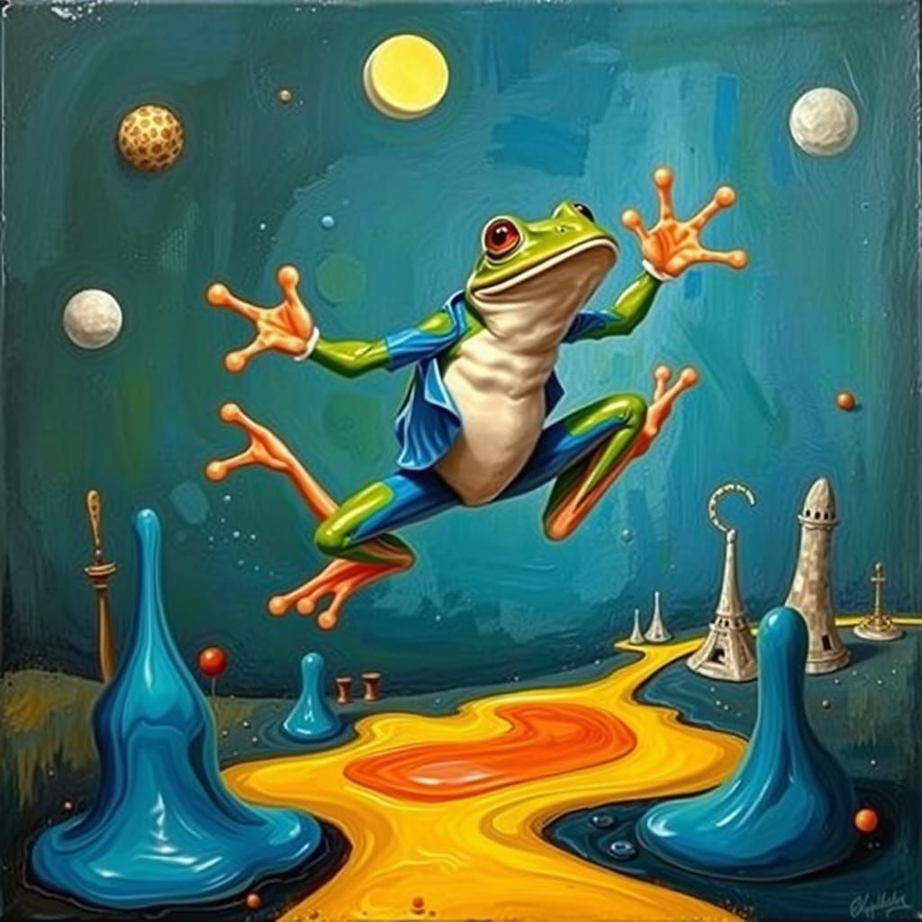 Crazy Frog Jumps in Surrealist Landscape