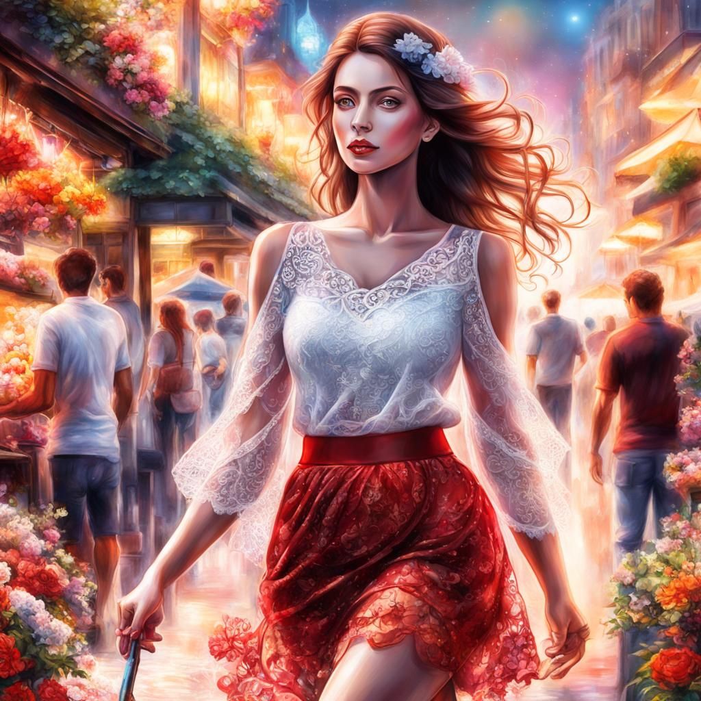 Pencil Sketch of a Beautiful modern Woman on a market place