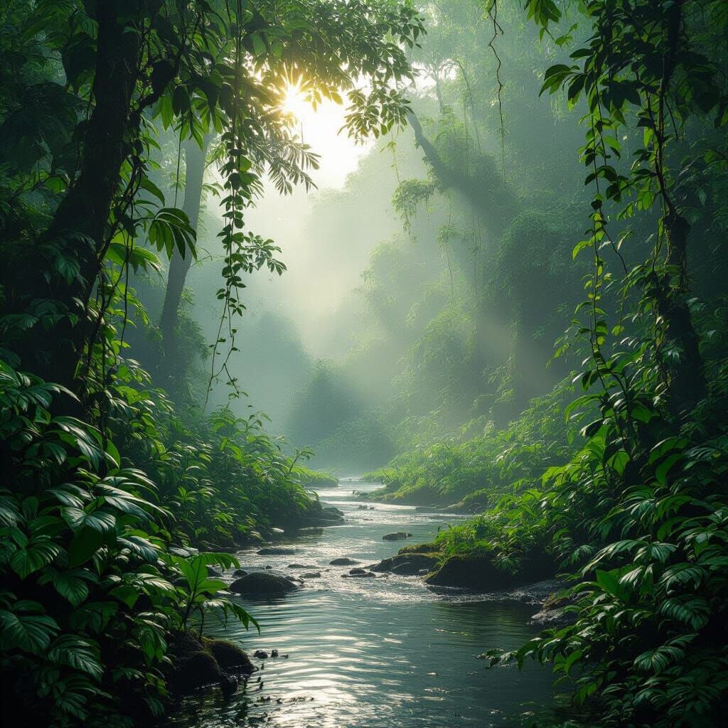 Misty Tropical Rainforest Morning: Realistic Nature Photogra...