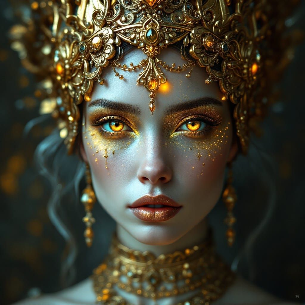 Divine Regal Portrait in Luxurious Gold with Chiaroscuro Lig...