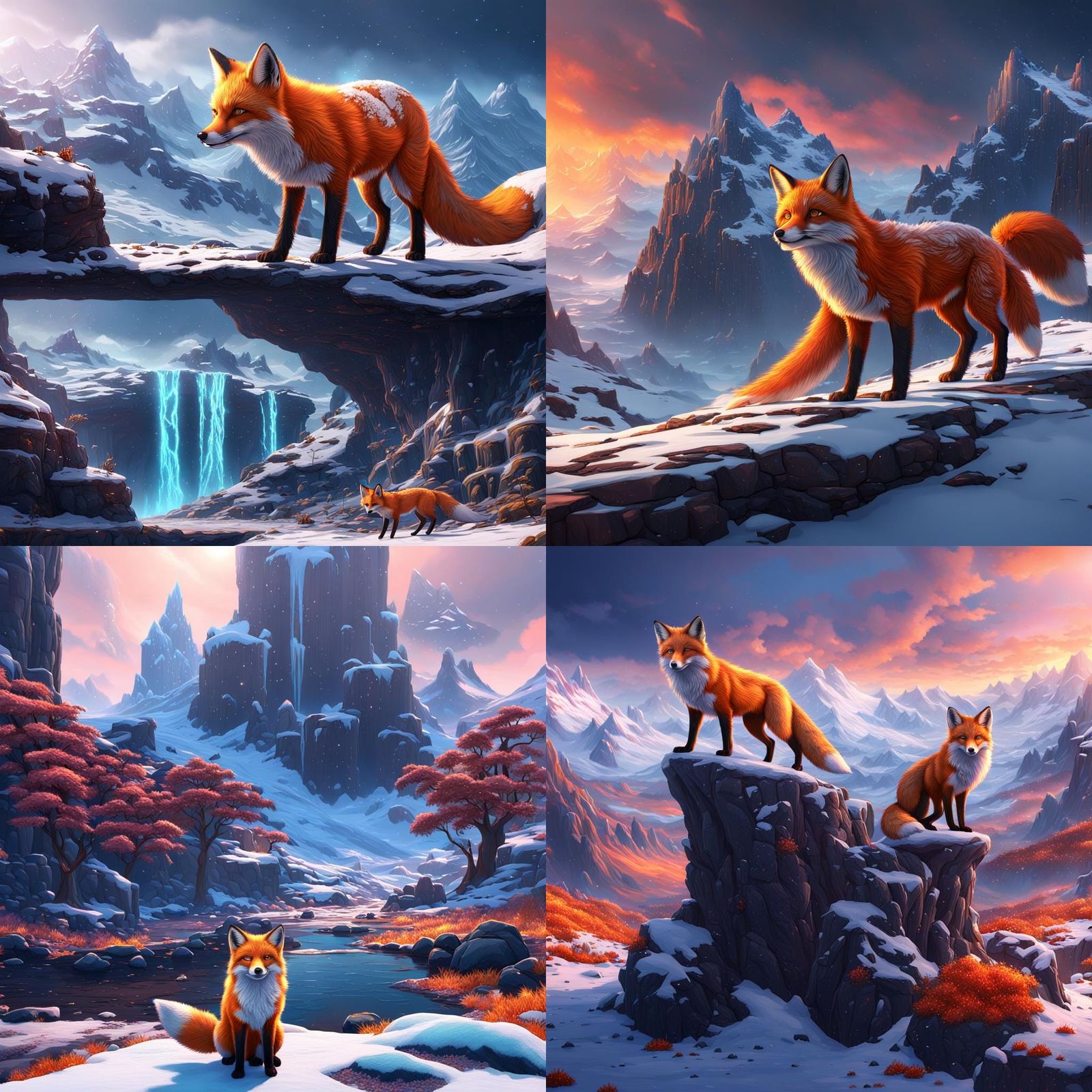 Lava Fox and Snow Fox Fantasy Concept Art