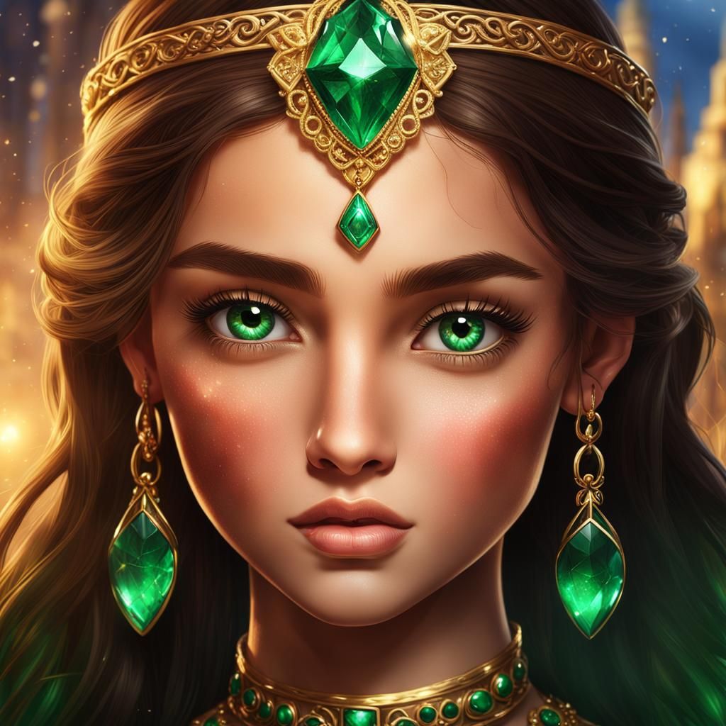 Fantasy Princess with Emerald Eyes, Detailed Concept Art