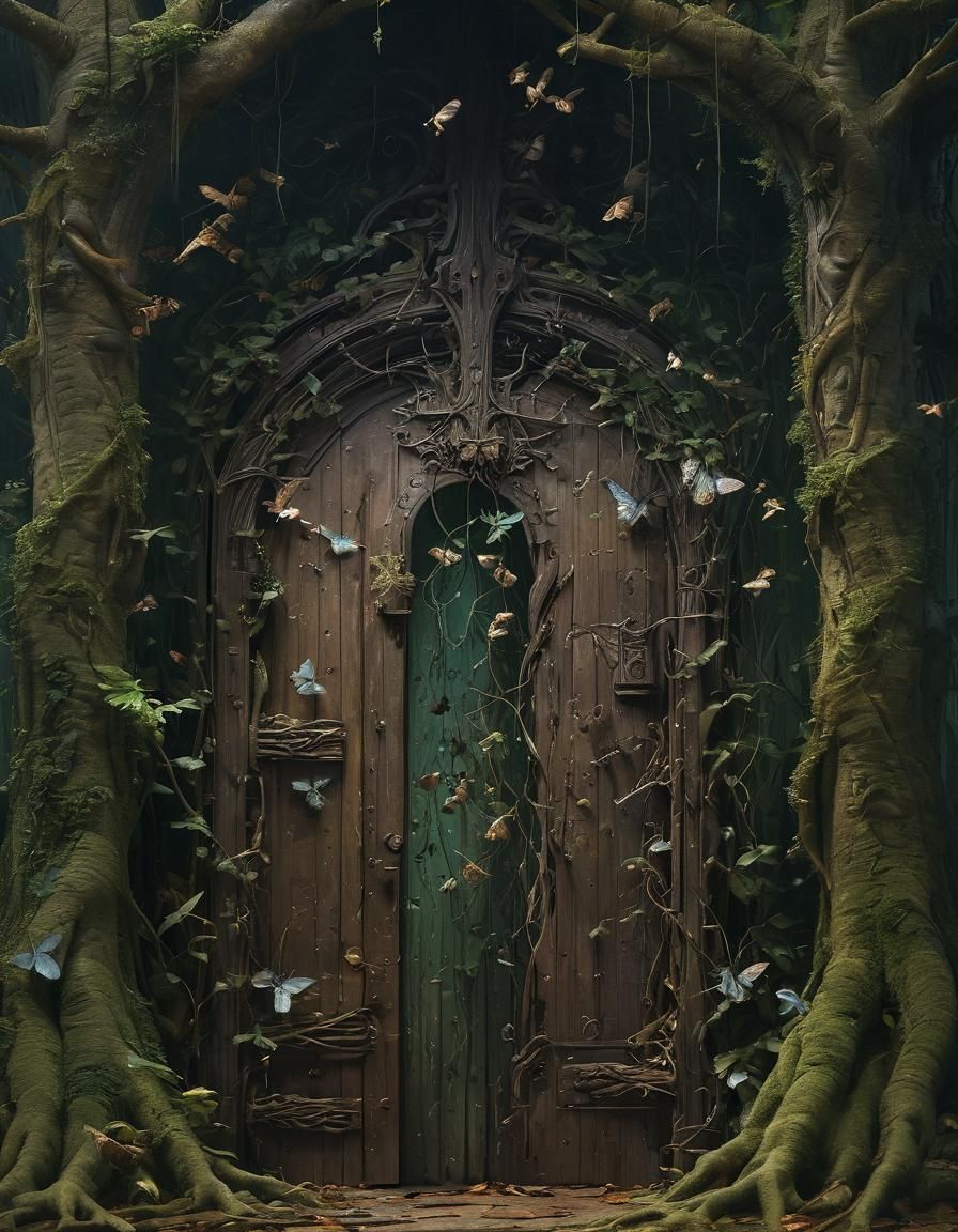 Ominous Tree Door in Dark Fantasy Style