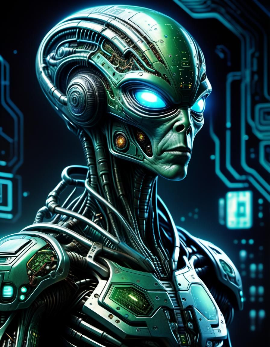 Hyperrealistic Alien Cyborg in Comic Book Art Style