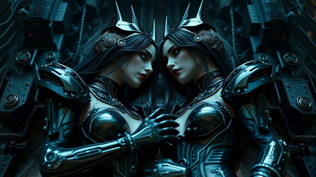 Goth Vampire Lovers in Futuristic Sci-Fi Landscape