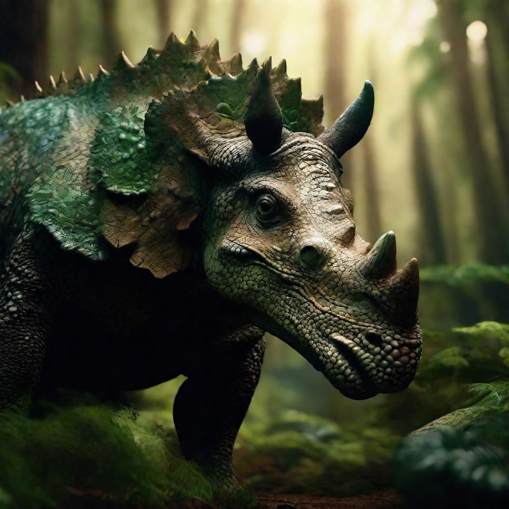 Realistic Triceratops in a Mystical Forest
