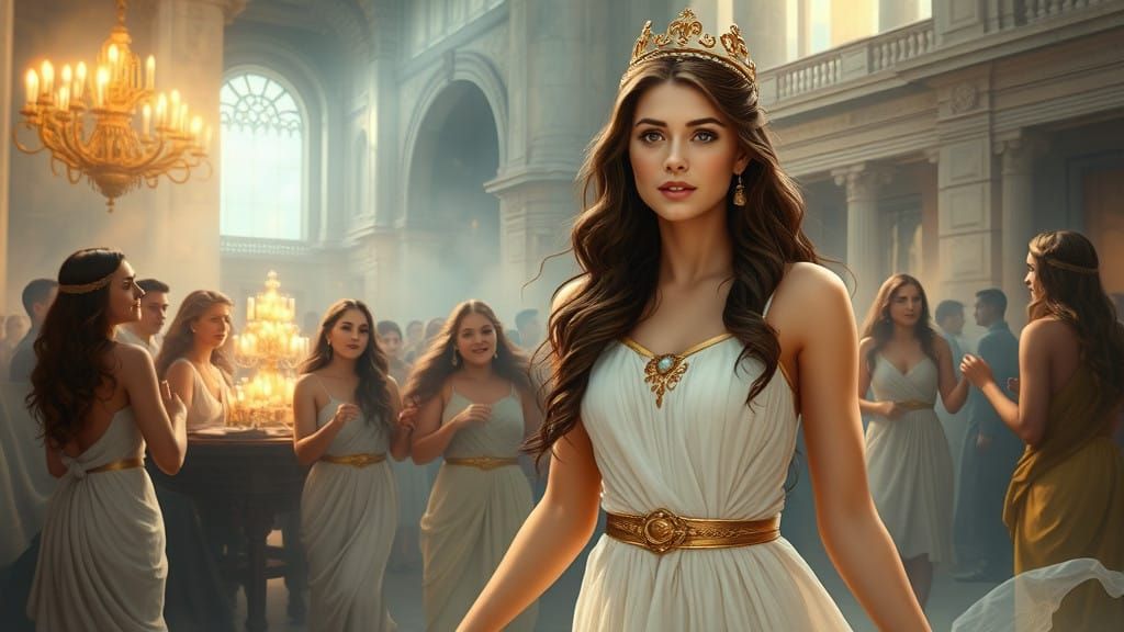Ancient Greek Princess in Ethereal Fantasy Castle